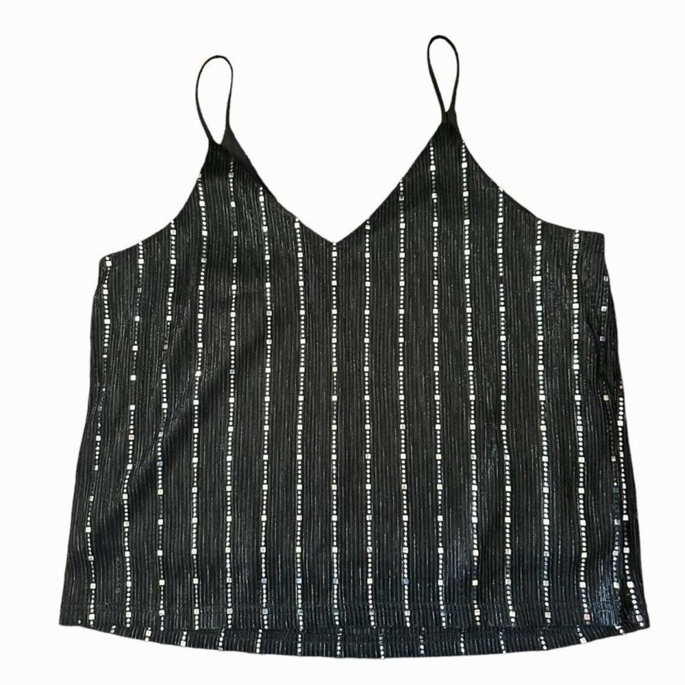 Sweet Rain Shiny Mirror Sequins on Black Camisole Size Medium Sext‎ mirrorball